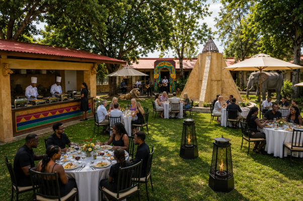 Family celebration at L'Arche De La Vie Estate with a long table set for a gathering